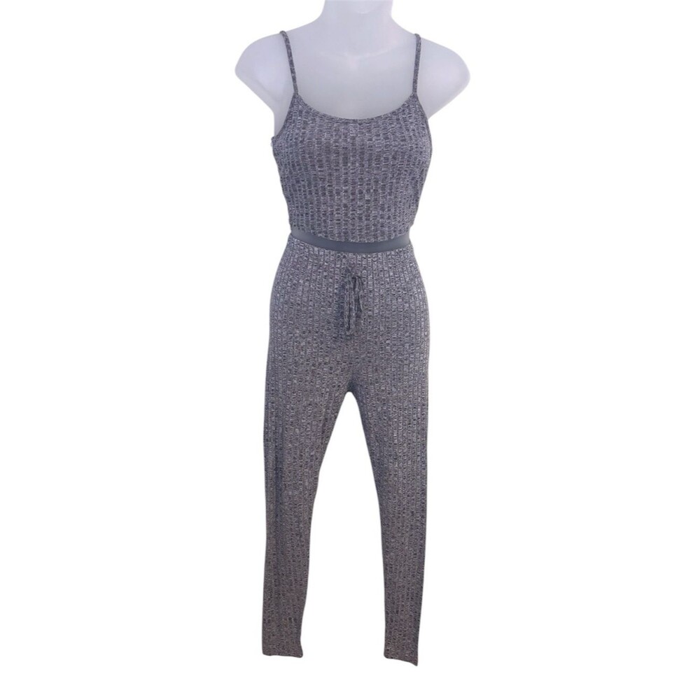 SHEIN Women's Heather Gray Ribbed Two-Piece Lounge Set Size XS